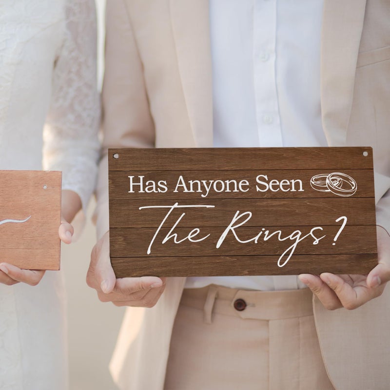 PHAMTE Ring Bearer Sign,Ring Sign,Ring Bearer Wedding Has Anyone Seen The Rings Plaque Sign Wall Hanging,Rustic Wedding Decor,Here Comes The Bride Sign For Wedding 12 x 6 Inches - Image 3